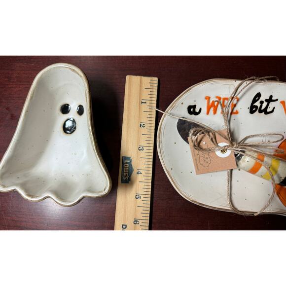 NIB Mud Pie Halloween Dip and Tray Set "A Wee Bit Wicked Pumpkins & Ghost - Picture 4 of 10